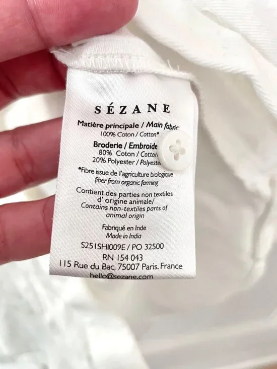 Sézane x Lucia Vergara Maxy Shirt Ecru with Daisy Embroidery Size FR 46 - Picture 4 of 6